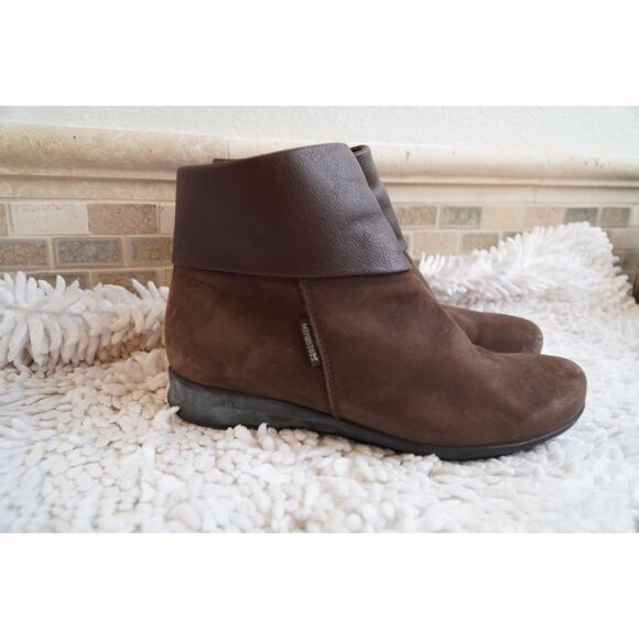 Mephisto Brown Nubuck Leather Foldover Cuff Zip Ankle Boots Size 6.5 - Picture 1 of 8